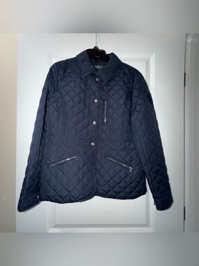 Ralph Lauren Quilted Navy Puffer Jacket with Silver Zippers